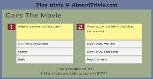 Without thousands of parts working in unison, a car's engine is worthless. Trivia Quiz Cars The Movie