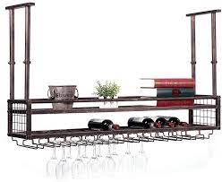 It not only holds 18 wine glasses but it also makes a beautiful decorative piece as well. Buy Hanging Wine Rack With Glass Holder And Shelf Adjustable Metal Ceiling Bar Wine Glass Rack 2 Layer Industrial Wall Mounted Wine And Glass Rack 47 2in Iron Bottle Holder Wine Shelf Bronze Online In Turkey B07ys3mxg9