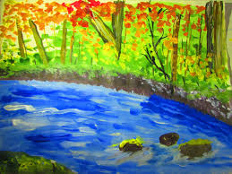 Then on one of the curves, draw two curves down to get the path. Simple Forest Painting For Kids Painting Inspired