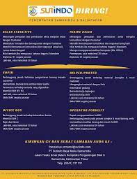 Posted by kontraktor hvac team in. Lowongan Kerja Pt Sutindo Raya Mulia Samarinda Terbaru 2020 Kirim Cv Ke Fransiskus Srmsmd Sutindo Com Atau Ke Pt Sut Komunikasi Pemasaran Kerja