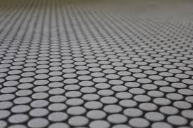 Black And White Penny Tile Bathroom Dh Kids Bathroom White Penny Tiles On The Floor With Gray Grout Penny Tile Penny Tile Floors Painted Concrete Floors