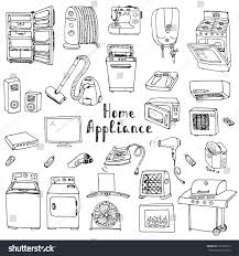 Hand Drawn Doodle Home Appliance Vector Illustration Cartoon Icons Set Various Household Equipment And Faci Color Pencil Illustration How To Draw Hands Doodles
