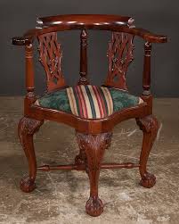 Chippendale Style Mahogany Corner Chair With Pierced Splat Back Cabriole Legs Carved Knees And Ball And Claw Feet 28 Wi Chair Corner Chair Period Furniture