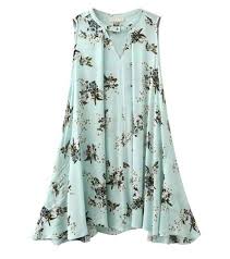 Sleeveless Mint Green Floral Tunic Top Featuring Mandarin Collar And Irregular Hem In 2020 Fashion Light Blue Cocktail Dress Bohemian Dress