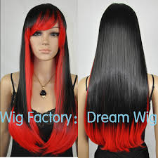 Just because we live in a dark cave, doesn't mean we don't have friends: New Style Two Tone Long Straight Full Bang Hair Black Red Gradient Synthetic Gothic Fashion Cosplay Party Wig Perucas Party Wig Fashion Wigwig Fashion Aliexpress