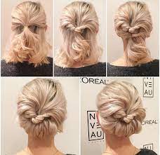 With the remaining bits of hair, roll everything upwards and continue until tight. Pin By Samphos Rajachack On Hairstyle Short Hair Updo Hair Styles Short Hair Styles