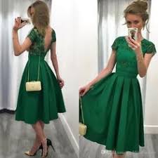 High low (1) long (5) midi (2) sleeve length. Emerald Green Wedding Guest Dress A Line Jewel Neck Illusion Backless Knee Length Bridesmaid Dresses With Short Sleeves Custom Made From Weddingfactory 95 48 Green Wedding Guest Dresses Knee Length Bridesmaid