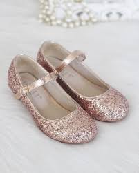 Rose Gold Rock Glitter Maryjane Heels Gold Flower Girl Dresses Gold Dress Shoes Girls Formal Shoes