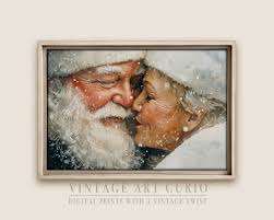 Whimsical Vintage Christmas Wall Art: Elegant Mr & Mrs Claus Oil Painting  for Farmhouse Decor