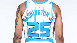 The icon edition jersey says hornets on the chest in white and has white numbers, all of which are in the team's current font and are outlined in purple. Return Of The Pinstripes Charlotte Hornets Unveil New Uniforms Sportslogos Net News