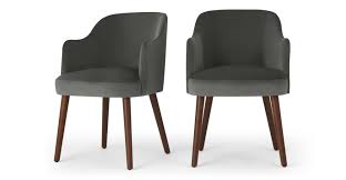 Set Of 2 Swinton Carver Dining Chairs Steel Grey Velvet Dark Stain Dining Chairs Steel Dining Chair Chair