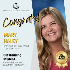 ✨ This week we are highlighting each of the 2024 Centerville Education  Foundation Hall of Fame inductees! Today, we're recognizing 𝐌𝐚𝐫𝐲  𝐇𝐚𝐥𝐞𝐲, who was chosen as this year's Outstanding Student by the