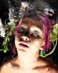 Anna Masters' artworks are created through a complex process in which  delicate dried petals and butterflies are meticulously fixed onto  transparent woven nylon mesh, layered in multiple strata to form an almost