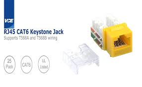 A keystone jack is a female connector used in data communications, particularly local area networks (lans). Vce 25 Pack Cat6 Rj45 90 Degree Keystone Jack Punch Down Keystone Jack Adapter Yellow Ul Listed
