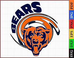 All of these elements are inside a thick circle with a darker outer border. Chicago Bears Svg Files Chicago Bears Nfl Printable Nfl Clipart Football Logos Svg Dxf Vector Lay Chicago Bears Logo Chicago Bears Football Bears Football