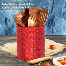 Check spelling or type a new query. Buy Kitchen Utensil Holder Ceramic Utensil Crock Large Utensils Holder For Countertop Red Online In Indonesia B08qvcp31j