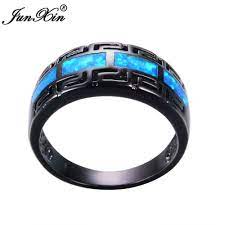 Junxin Male Female Blue Fire Opal Ring Black Gold Filled Vintage Wedding Rings For Men And Women Fashion Jewelry Black Gold Ring Fire Opal Ring Rings For Men
