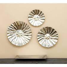 Litton Lane Contemporary Set Of 3 Fluted Wall Discs 38063 The Home Depot Wall Sculptures Steel Wall Metal Wall Decor