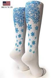 White Otc Lots Of Snowflakes Compression Socks Socks Compression