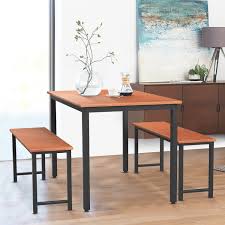 6 piece dining table set, wood dining dinette table and 4 chairs with 1 bench with cushion, rustic style kitchen table set for 6 persons, gray. Dining Table Set With Bench Wood Kitchen Table With 2 Benches And Metal Frame Breakfast Nook Dining Room Set Modern Furniture For Home Apartment 3 Piece Dining Set For Small Space Brown