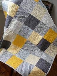 Duvet cover and pillow casesvagsionnice grey and white coloured pattern. Patchwork Quilt Modern Squares In Yellow Gray And Black Patchwork Quilting Designs Patchwork Quilts Quilts