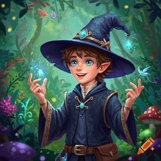 Young Kaelen studying the magical flora of the Medicine Valley, do AI tạo