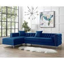 Inspired Home Olivia Hunter Green Silver Gold Velvet 4 Seater L Shaped Right Facing Sectional Sofa With Nailheads Cr01 02hg Hd The Home Depot Sectional Sofa With Chaise Sectional Sofa Storage Chaise