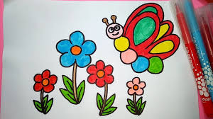 Sebagai orang tua mengenalkan bunga kepada anak di usia paud, tk. Cara Menggambar Dan Mewarnai Kupu Kupu Dan Bunga Youtube