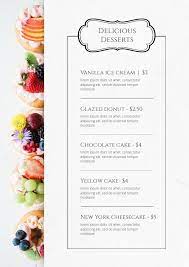 Delicious Desserts Menu Card Template Food Menu Template Desserts Menu Bakery Menu