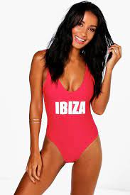 Ibiza Scoop Neck Slogan Swimsuit Boohoo Bride Bathing Suit Swimwear One Piece