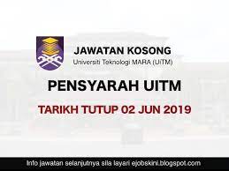 Jawatan kosong koperasi melayu berjawatan kerajaan negeri sembilan berhad (kombekns). Jawatan Kosong Pensyarah Uitm Tarikh Tutup 02 Jun 2019