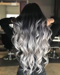 Black And White Ombre Long Silver Ombre With Stretched Black Roots White Ombre Hair Silver Ombre Hair Grey Ombre Hair
