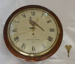 Rare Georgian Convex Wooden Dial Pheasant Wall Clock