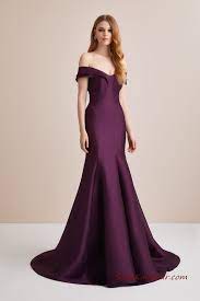 2020 Oleg Cassini Abiye Modelleri Mor Saten Uzun Kayik Yaka Dusuk Kol Moda Stilleri Elbise Kadin Olmak
