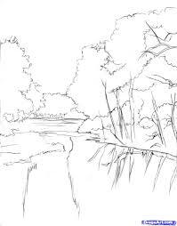 How To Draw A Realistic River Step1 Step 8 And Shade It Too Realistic Drawings River Drawing Landscape Drawings