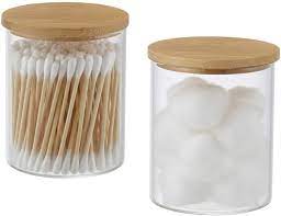 A delicate crystal chandelier adds a touch of charm and bathroom supplies stored in glass jars with metal tops summon an apothecary vibe. Buy Yinine Glass Apothecary Jars Qtip Holder Dispenser Glass Bathroom Vanity Jar Containers Organizer With Bamboo Lid For Cotton Ball Swab Pad Rounds Q Tip Bath Salts 2 Pack Online In Turkey B08p63ghds