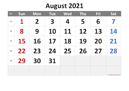 Free Printable August 2021 Calendar In 2020 Calendar Printables Printable Calendar Numbers Calendar With Week Numbers