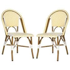 Safavieh Salcha Outdoor Bistro Side Chair Set Of 2 Yellow White Walmart Com Outdoor Side Chairs Stacking Side Chair Patio Dining Chairs