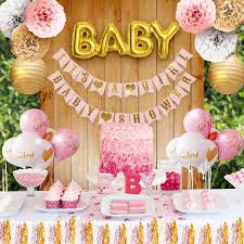 Girl Baby Shower Party Decorations Pink White And Gold Theme Decor Set With Banners Balloons Poms Lanterns Tassels And Sash 42 Pieces Cp18k3wta7m Baby Shower