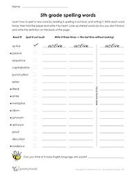 5th Grade Spelling Words List 11 Of 36 5th Grade Word Lists Worksheet Greatschools