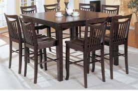 Counter Height Wooden Table With Solid Top And 8 Wooden High Chairs In Brown Finish Pd F21304 F11034 By Hp 1269 99 Chair 19 Wx23 Counter Height Dining Sets Counter Height Dining Table Dining Table