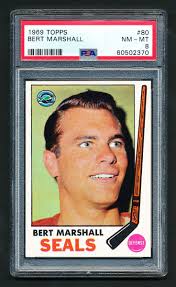 1969 TOPPS HOCKEY 80 BERT MARSHALL OAKLAND SEALS PSA 8 NEAR MINT-MINT