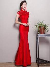 Red Fishtail Qipao Cheongsam Wedding Dress Chinese Wedding Dress Qipao Wedding Cheongsam Wedding