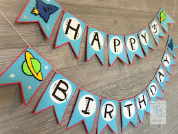 3 2 1 Blast Off To A New Year For Your Little One With This Cute Outer Space Themed Happy Bir Happy Birthday Banners Space Birthday Party Birthday Banner