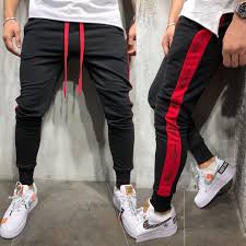 Black And Red Joggers Mens Men Slim Fit Casual Script Side Sweatpants Joggers Black Red 3997 Mens Street Style Mens Dressing Styles Casual Designer Clothes For Men