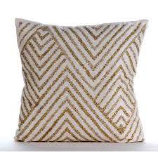 Ivory Decorative Pillow Covers 18x18 Sofa Pillows Bead Embroidered Silk Throw Pillows Cover Gol Throw Pillows Silk Throw Pillows Decorative Pillow Covers 18x18