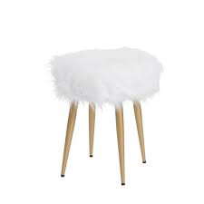 silverwood furniture reimagined marilyn gold round white fur vanity stool cpfv1232 the home depot vanity stool fur stool faux fur stool