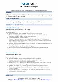 construction helper resume samples