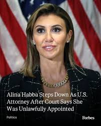 Alina Habba, President Donald Trump's former personal attorney, announced  Monday she is stepping down as U.S. attorney for New Jersey, resigning  after two courts found her appointment was unlawful. Read more:  https://www.forbes.com/sites ...