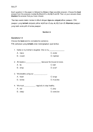 Jawapan kamu hendaklah ditulis pada ruang yang disediakan dalam kertas soalan ini. Sulit Each Question In This Paper Is Followed By Three Or Four Possible Answers Choose The Best Answer Fro Exam Papers English Language English Vocabulary